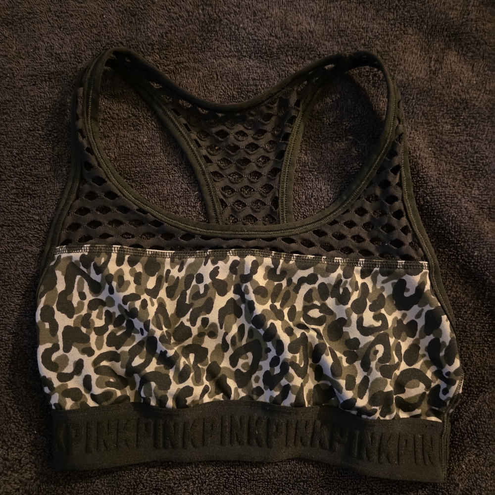 PINK Victoria's Secret Black and Gray Sports Bra